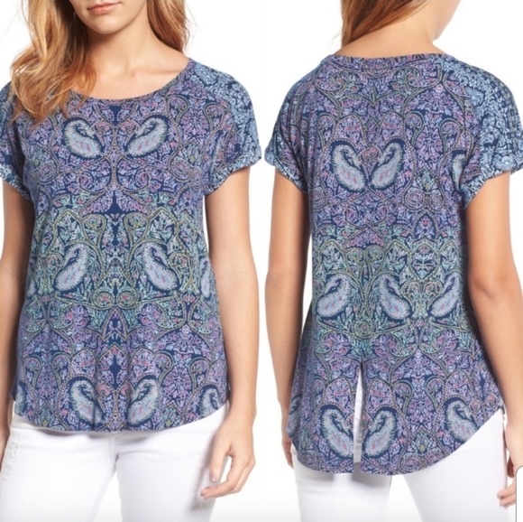 Lucky Brand Paisley Print Split Back Tee 2X - Picture 1 of 7